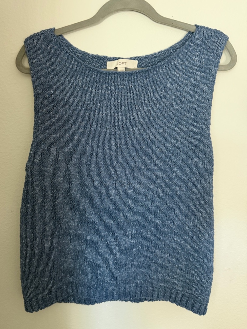 Size XL LOFT Dusty Blue Knit Sleeveless Blouse Cotton Blend
